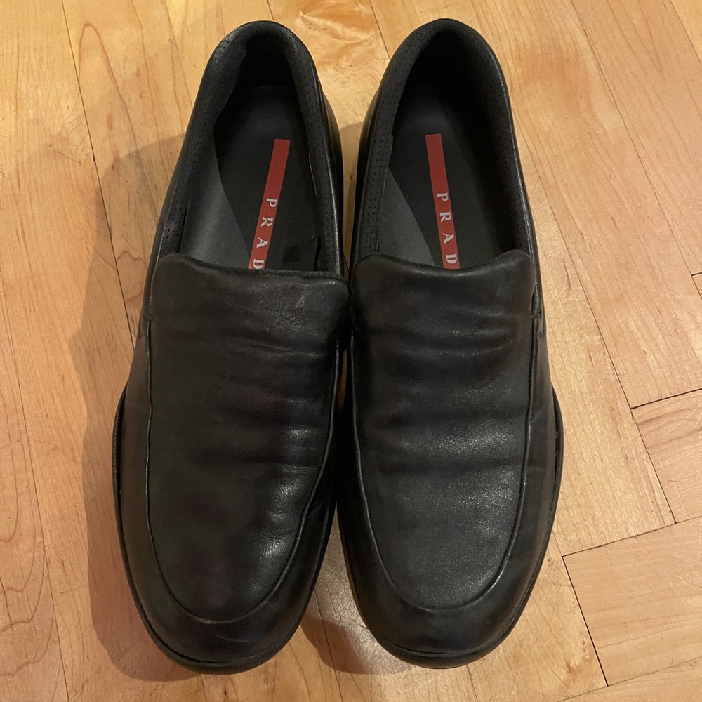 Prada Black Leather Slip-On Loafers